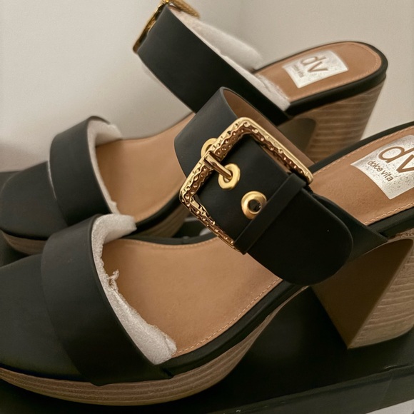 Dolce Vita Black and Tan Platform Mules - Picture 3 of 8